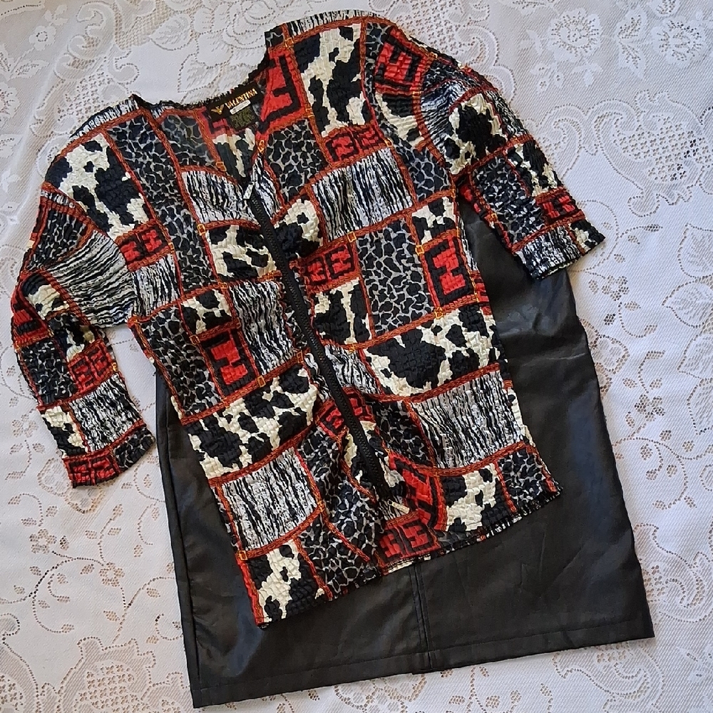 Valentina Animal Print Zip Down Blouse , One Size Fits Most